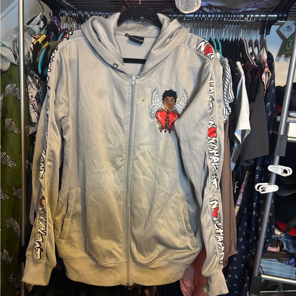 NONchalant Gray Hoodie with Heart and Wing Motif